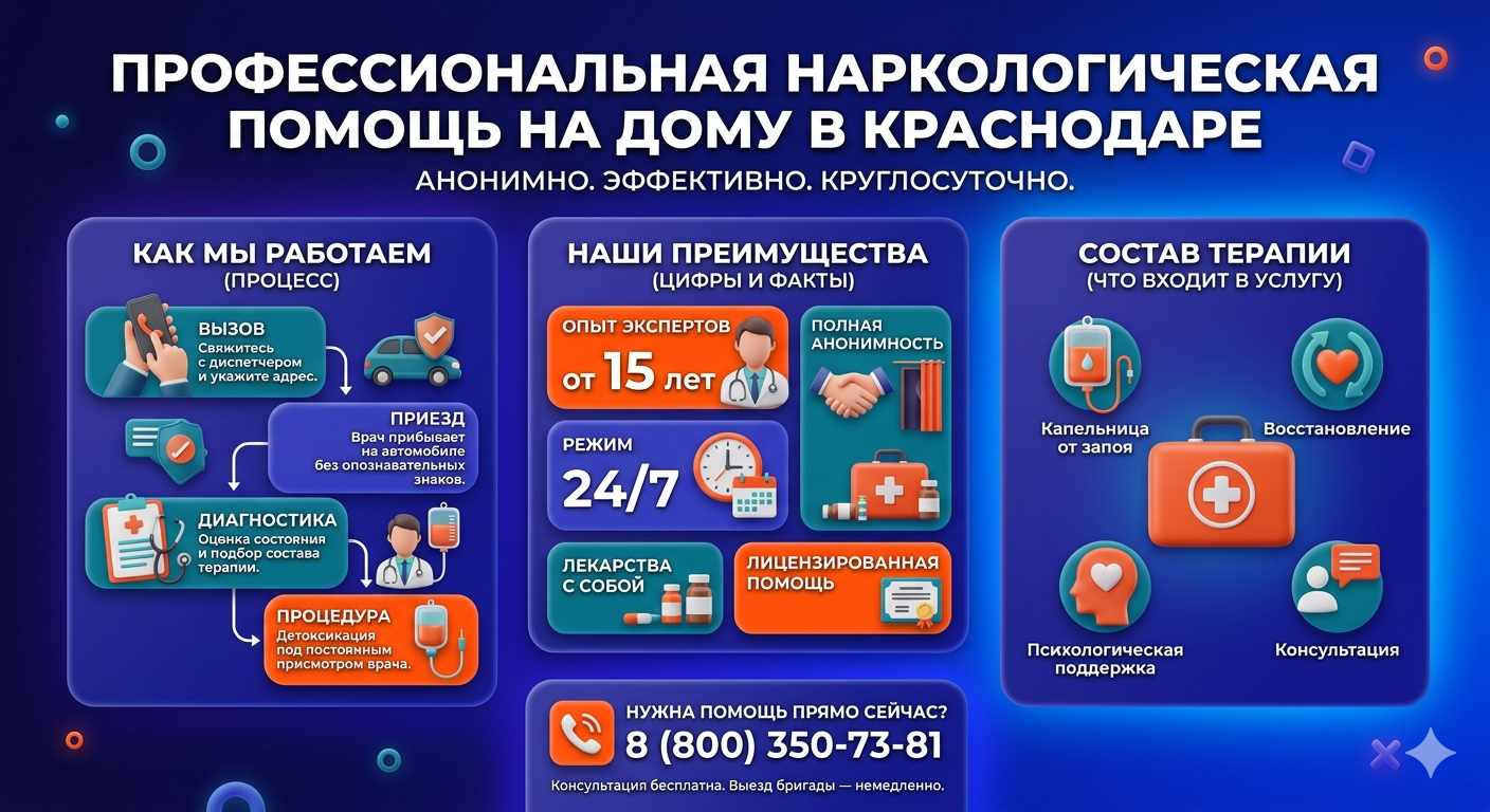 Инфографика о принципах лечения алкоголизма на дому в Звенигово: этапы вызова нарколога, преимущества анонимной детоксикации и состав медицинской помощи.